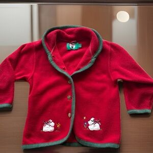 Vintage Red FleeceSweater with Snowman Design size 5/6